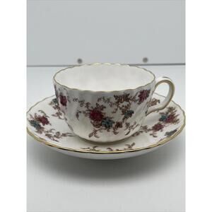 Vintage Minton Bone China Hand Painted Ancestral S-376 Pattern Tea Cup & Saucer